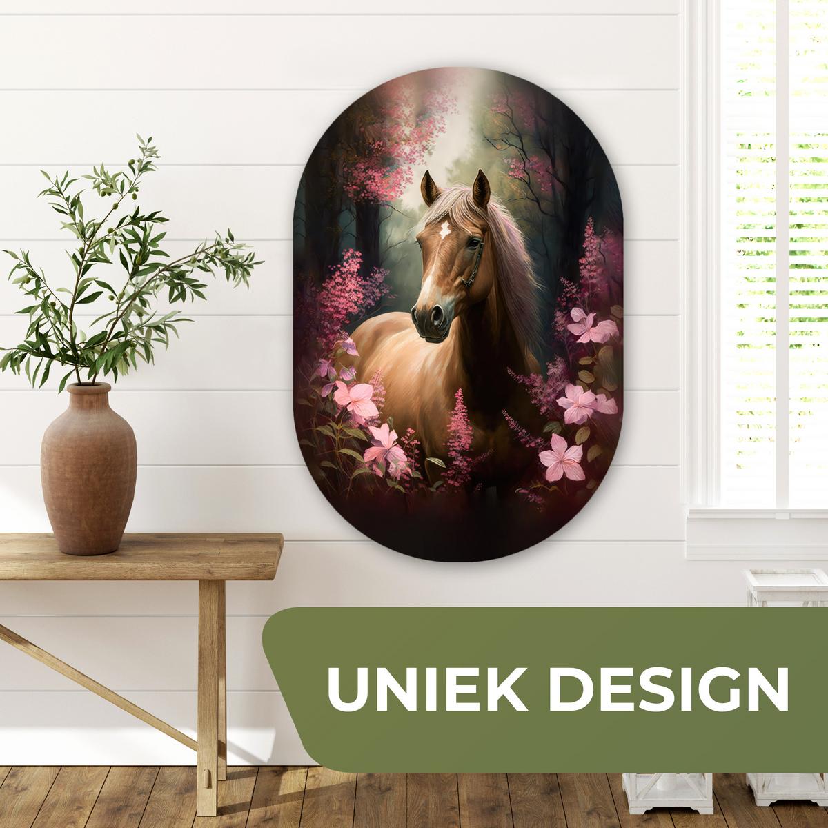 WANDBILD Pferd - Blumen - Rosa - Natur - Wald Wanddeko Schlafzimmer 60x90 cm - Altrosa, Kunststoff (60/90cm) - MuchoWow