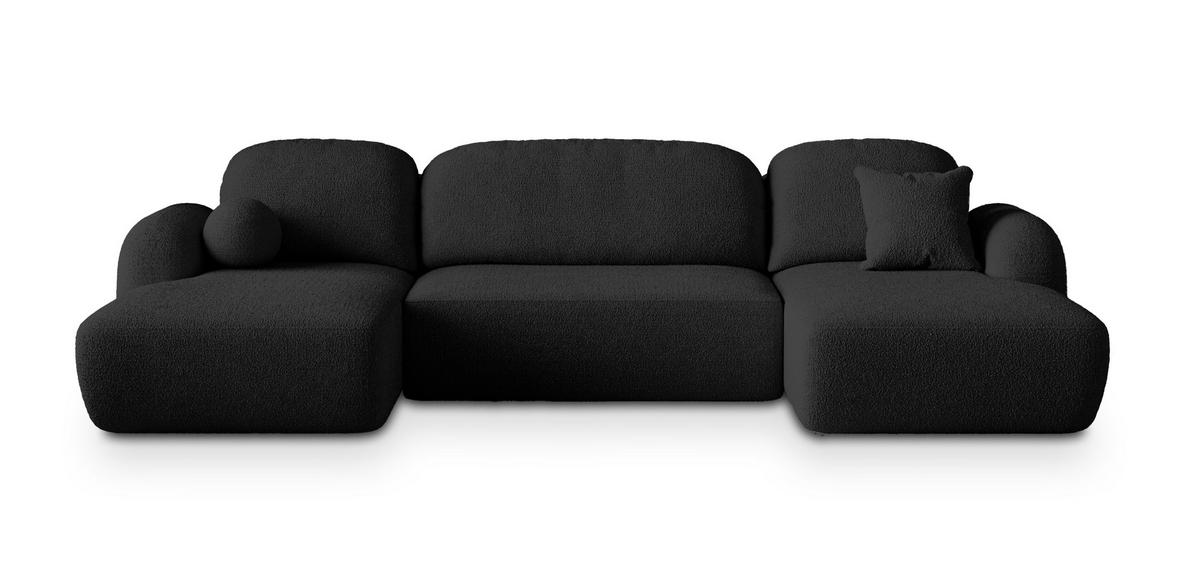 WOHNLANDSCHAFT SAVONA N Schwarz Boucle-Stoff mit Schlaffunktion - Schwarz, Holz/Kunststoff (320/90/148cm) - MASSENO