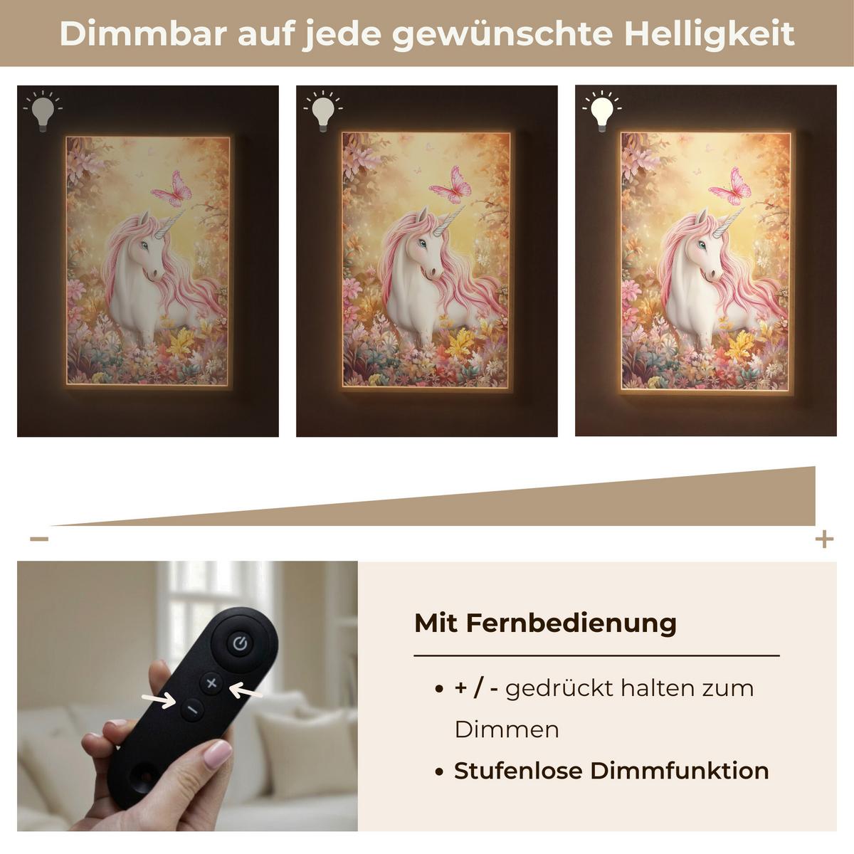 NACHTTISCHLAMPE MIT AKKU Einhorn - Blumen - Schmetterling - Rosa 70x100 cm - Beige, Holzwerkstoff (8/70/100cm) - OnlyWow
