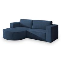 ECKSOFA SORELA P L-S Blau Kordstoff mit Schlaffunktion - Blau, Holz (263/174cm) - MASSENO