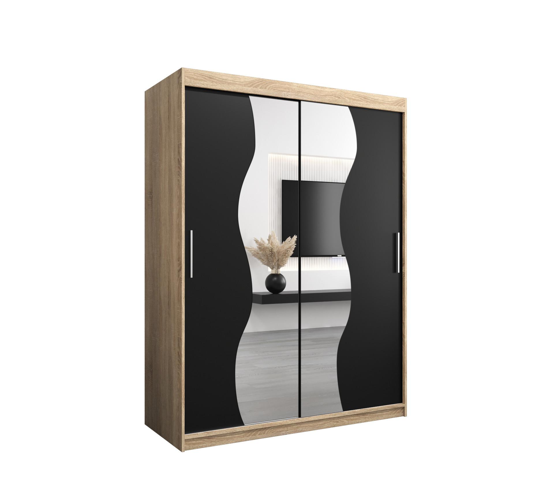 SCHWEBETÜRENSCHRANK 200/150/62 2-türig - Silberfarben/Schwarz, Holz/Kunststoff (150/200/62cm) - MÖBEL KRYSPOL