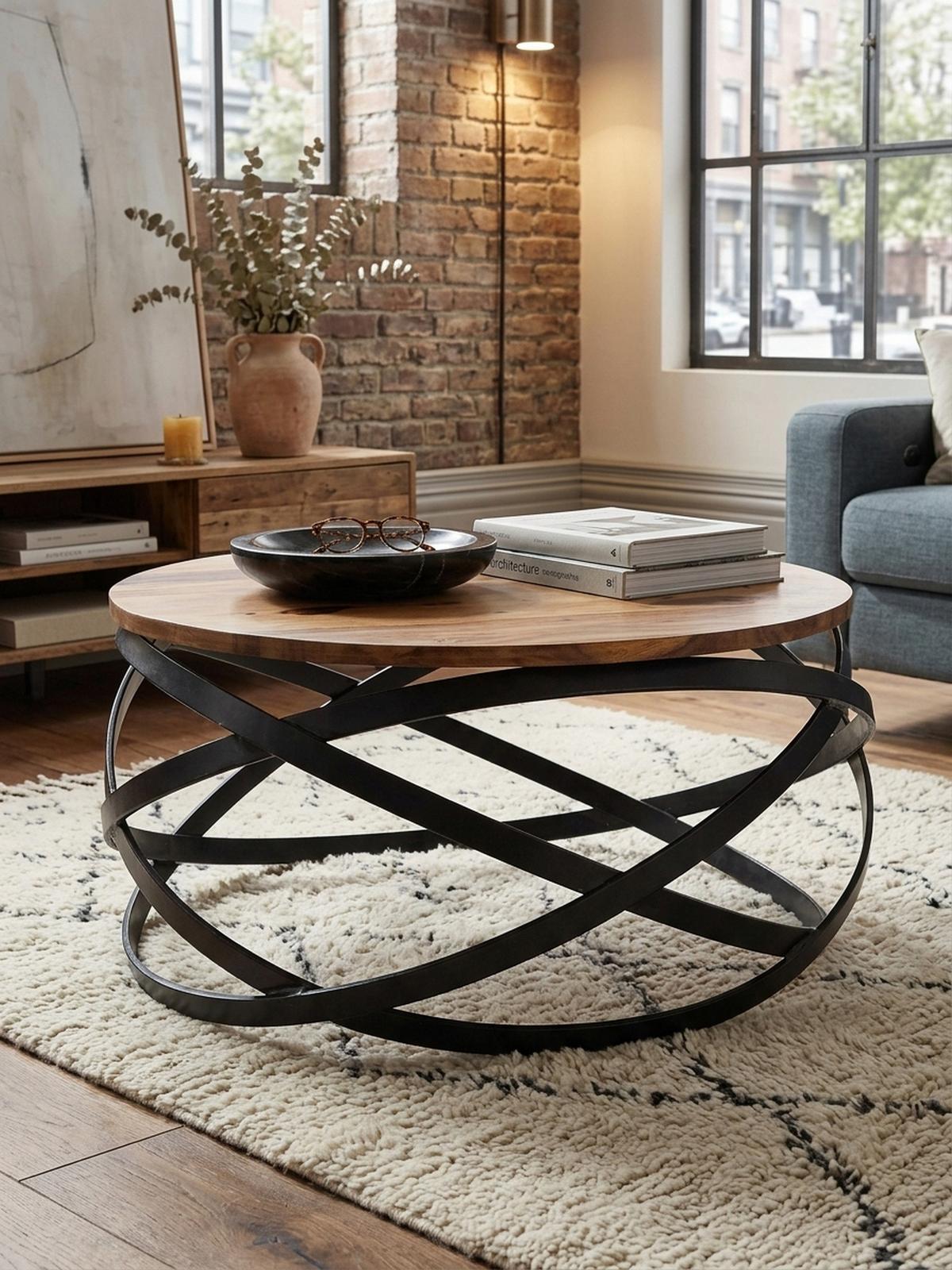 COUCHTISCH Industrial, Braun, Massives Holz und Metall, Modernes Design - Schwarz/Braun, Holz/Metall (60/60/30cm) - KADIMA DESIGN