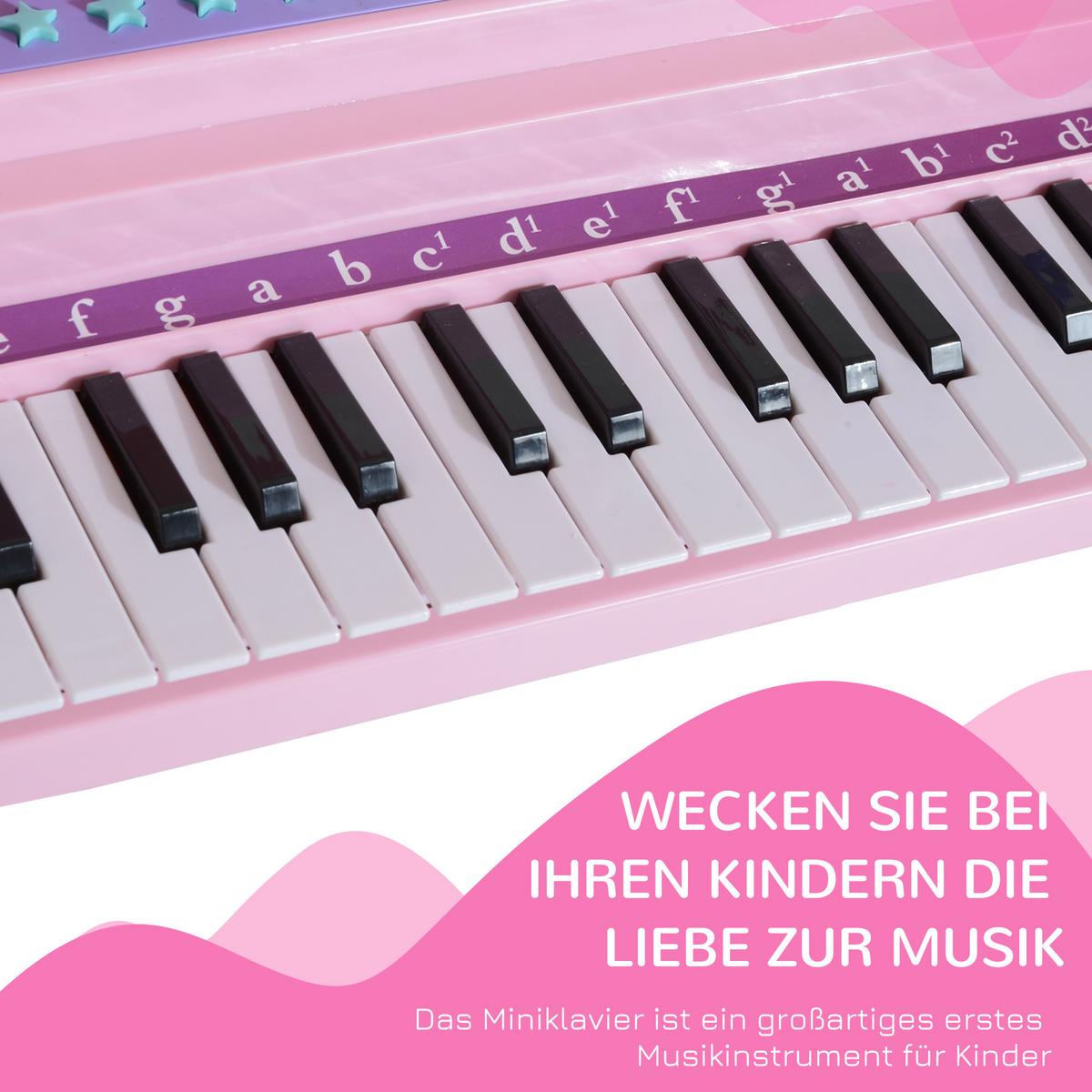 KINDER Klavier Piano Keyboard Musikinstrument MP3 USB 37 Tasten mit Hocker - Rosa, Kunststoff (39/69/48cm) - HOMCOM
