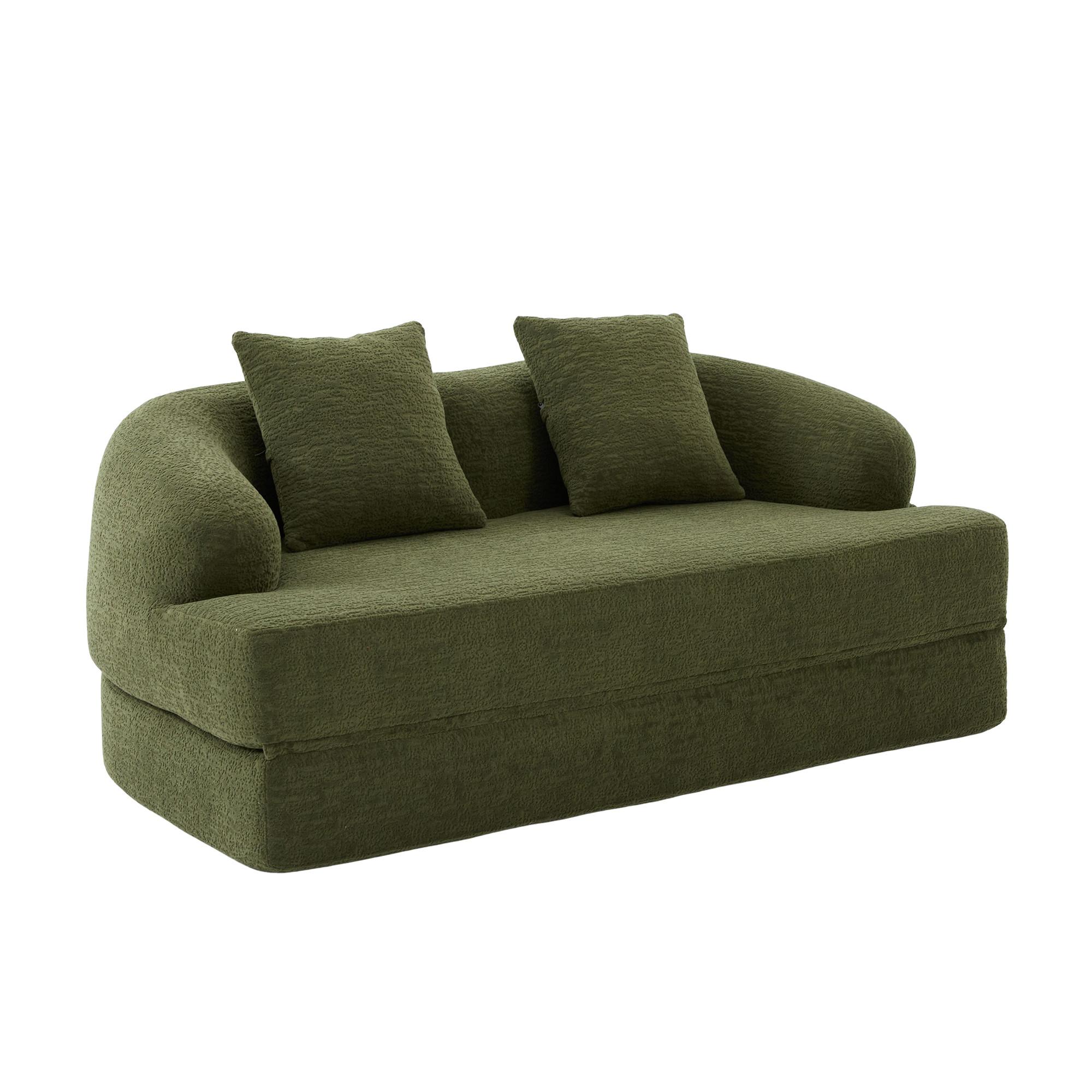 SCHLAFSOFA 2-in-1 Klappbett Grün Chenille 2-Sitzer mit Kissen - Grün, Textil (157/65/84cm) - Urban Meuble