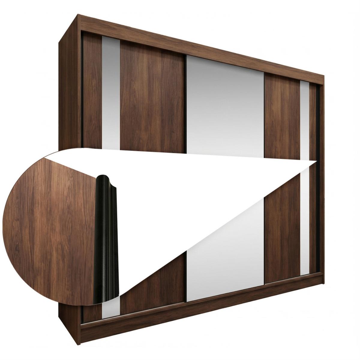 SCHWEBETÜRENSCHRANK Nela II mit Schubladen und Spiegel 200/216/61 Walnuss+Schwarz - Walnussfarben, Holzwerkstoff (200/216/61cm) - Beautysofa