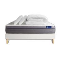 BETT Actiflex zen Taschenfederkern und Memory-Schaum 160 x 200 cm h1 - Kit Bettgestell Weiß - Mit Kissen und Bettdecke - Beige/Weiß, Karton/Holz (160/200cm) - ACTISOM