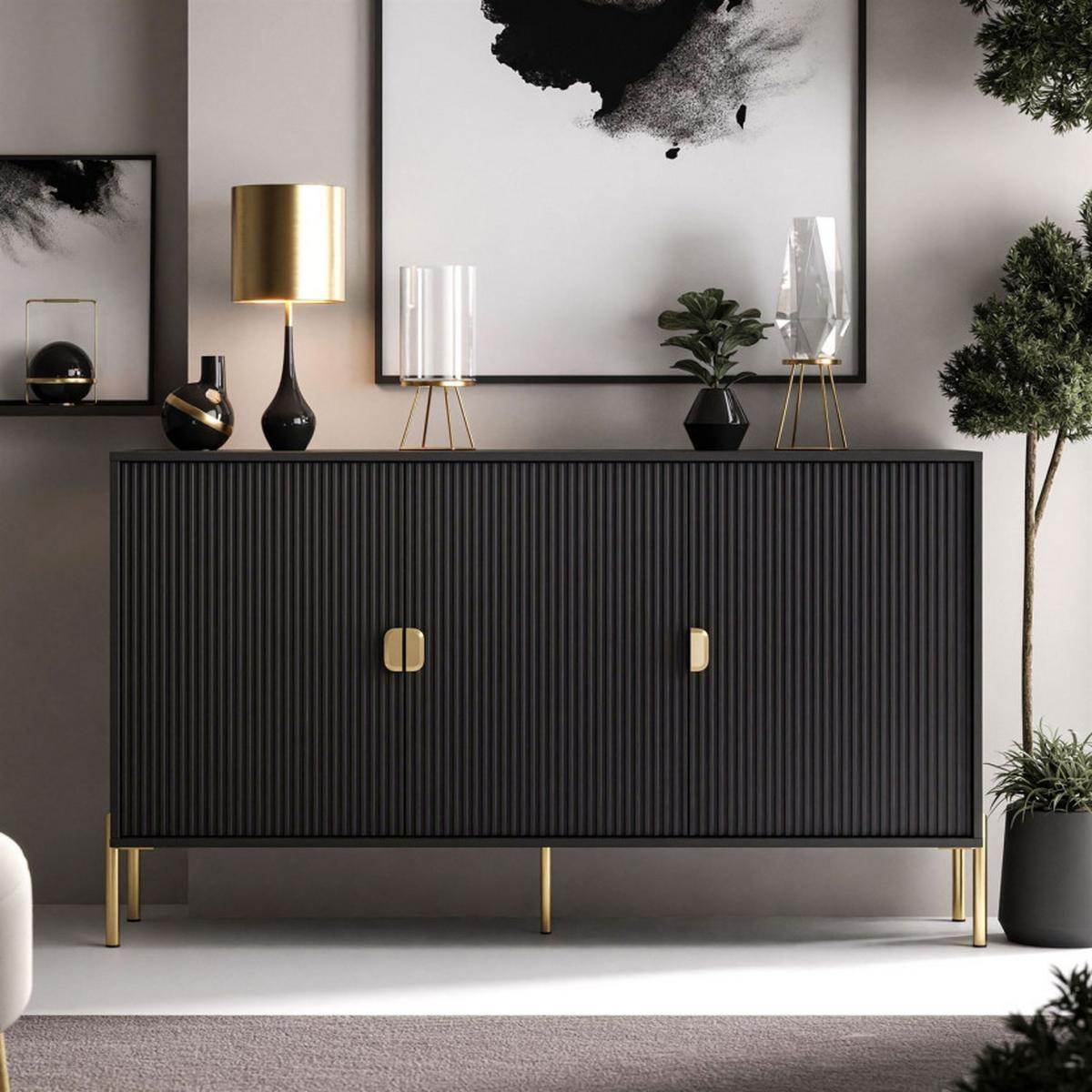 KOMMODE DALIA 3D - Goldfarben/Schwarz, Holzwerkstoff (154/84/49cm) - Lookway