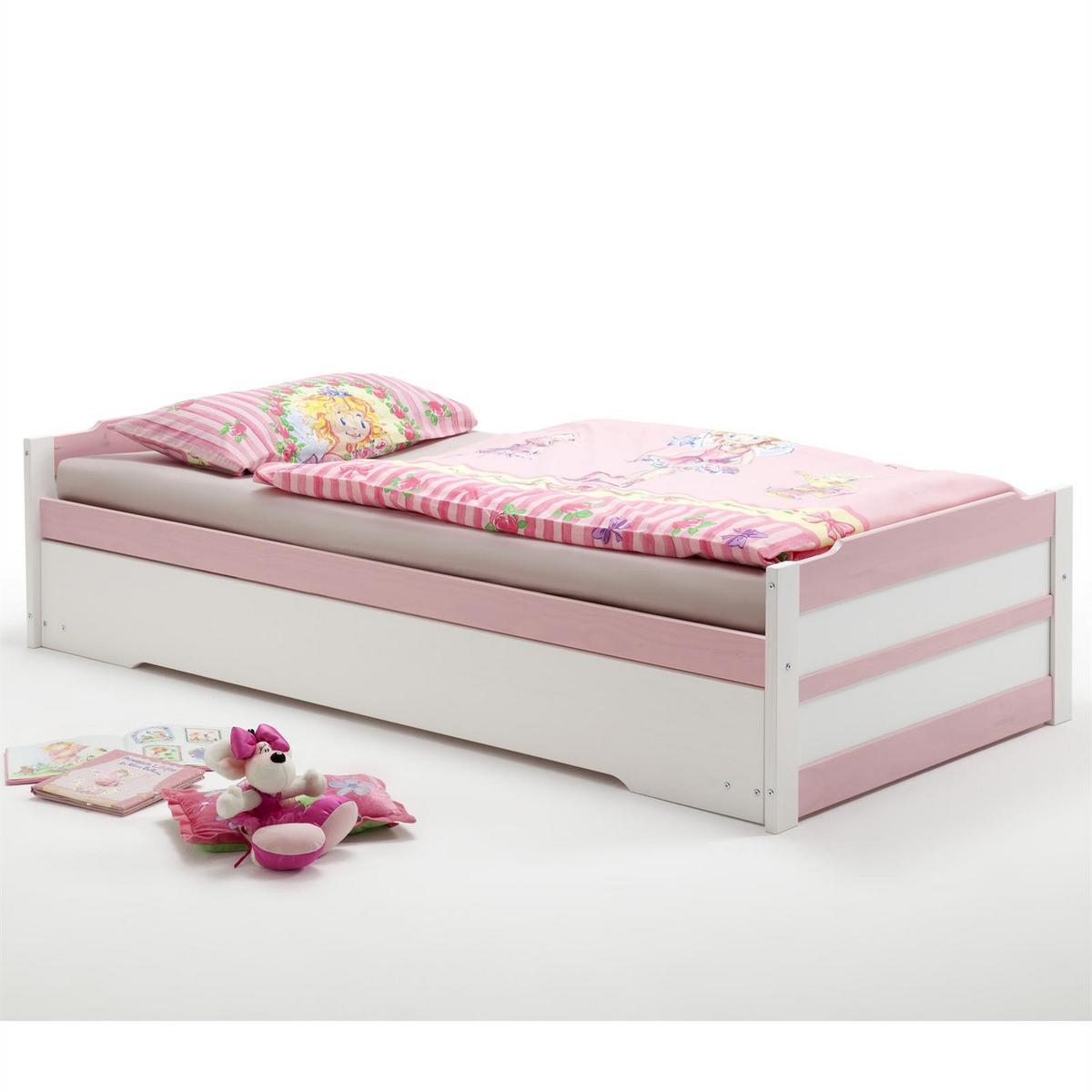 TANDEMBETT LORENA 90x200 cm weiß/rosa - Weiß/Rosa, Holz (99/48/205cm) - IDIMEX