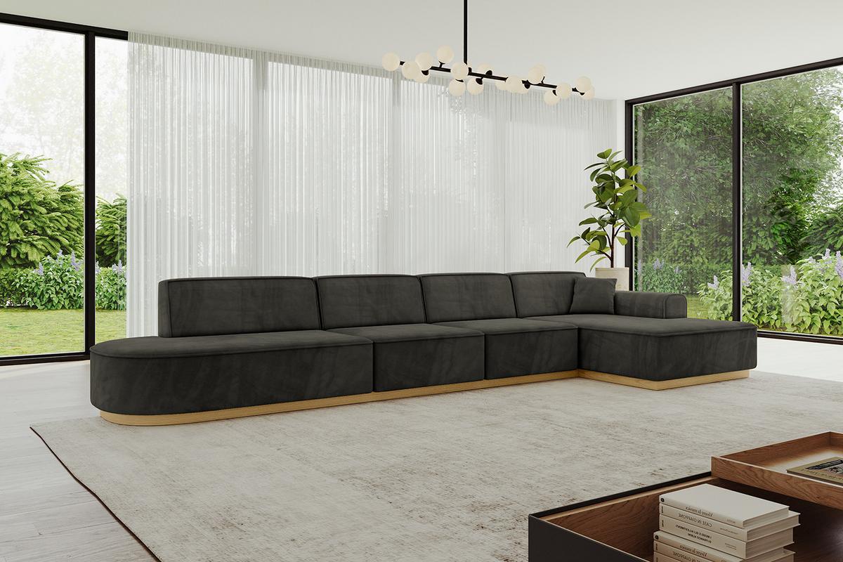 ECKSOFA Ottomane Rechts IREA-L3-v2 - 412x165x80 cm Schwarz - Schwarz, Holzwerkstoff/Textil (412/165cm) - ALTDECOR