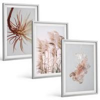 BILDER SET 3er Set - 40x60 cm Silberner Rahmen - Set aus Gras, Blumen und hellem Hintergrund - Silberfarben, Kunststoff (40/60cm) - TULUP