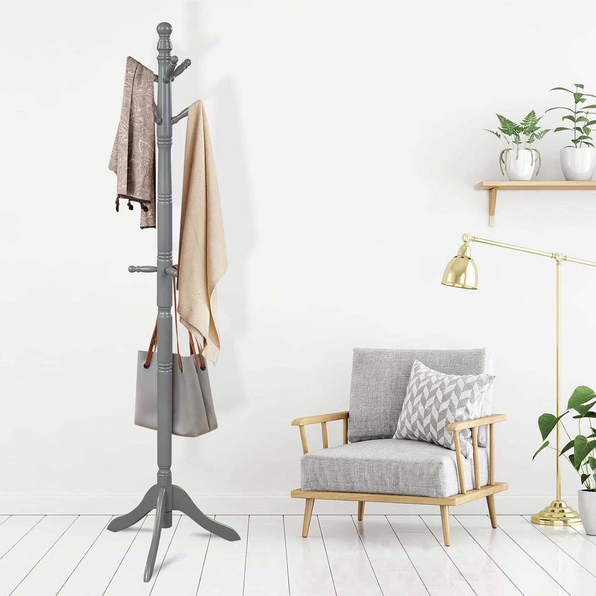 GARDEROBENSTÄNDER 175cm Grau - Grau, Holz (50/175/50cm) - COSTWAY
