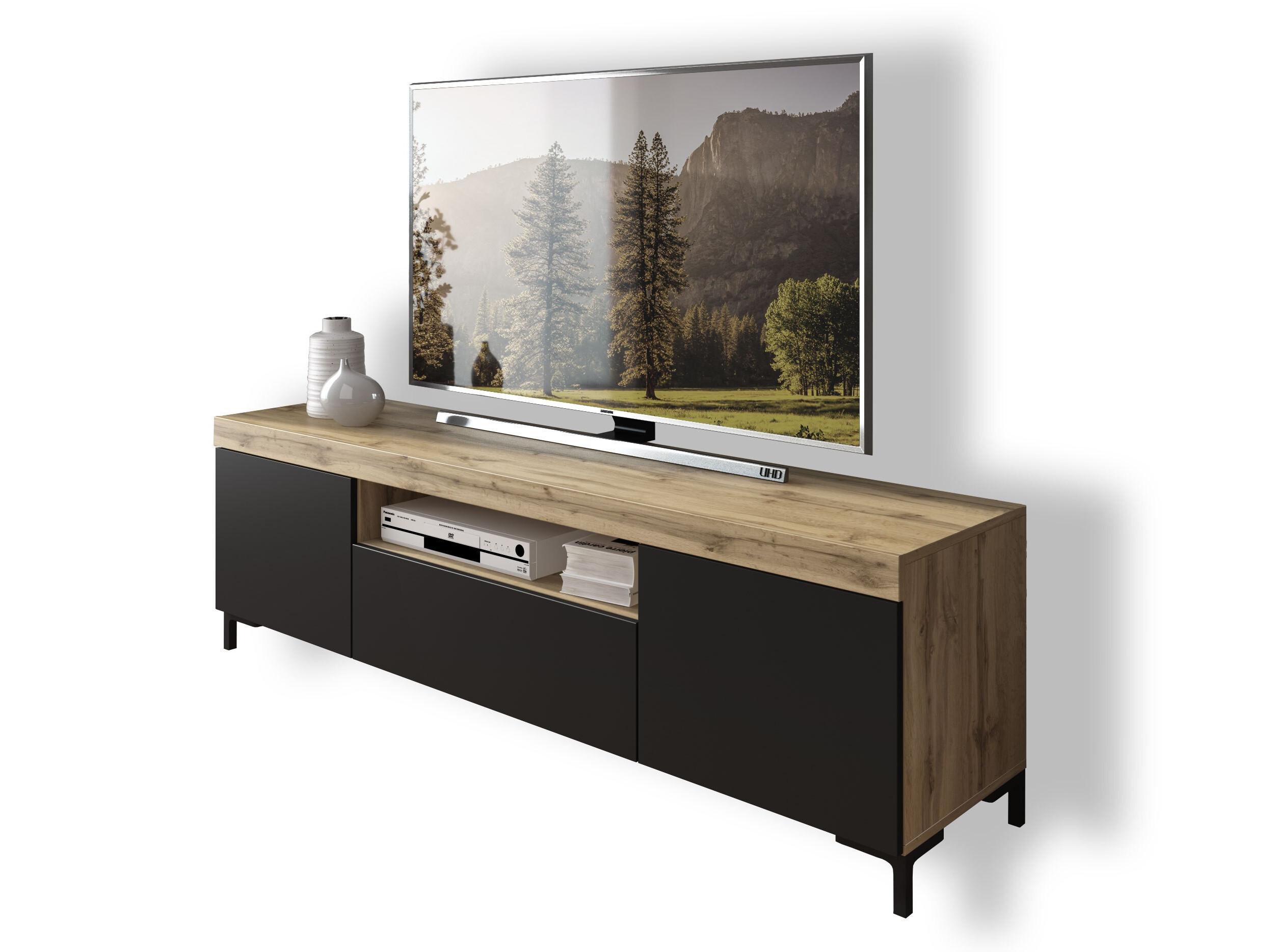 TV-SCHRANK YOSHI II 170/42/52 cm Wotan Eiche / Schwarz - Naturfarben, Holzwerkstoff/Kunststoff (170/52/42cm) - Lookway