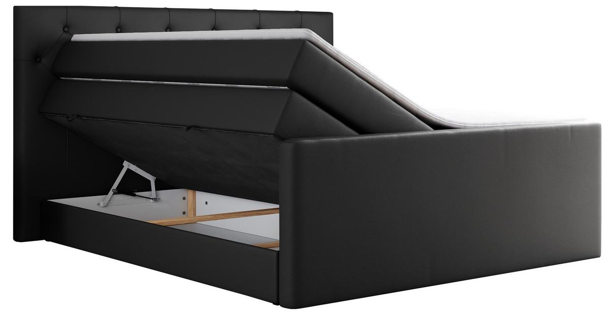 BOXSPRINGBETT KING VELEN 140/200 Schwarz Kunstleder - H4 - Schwarz, Holz/Textil (140/200cm) - MKS