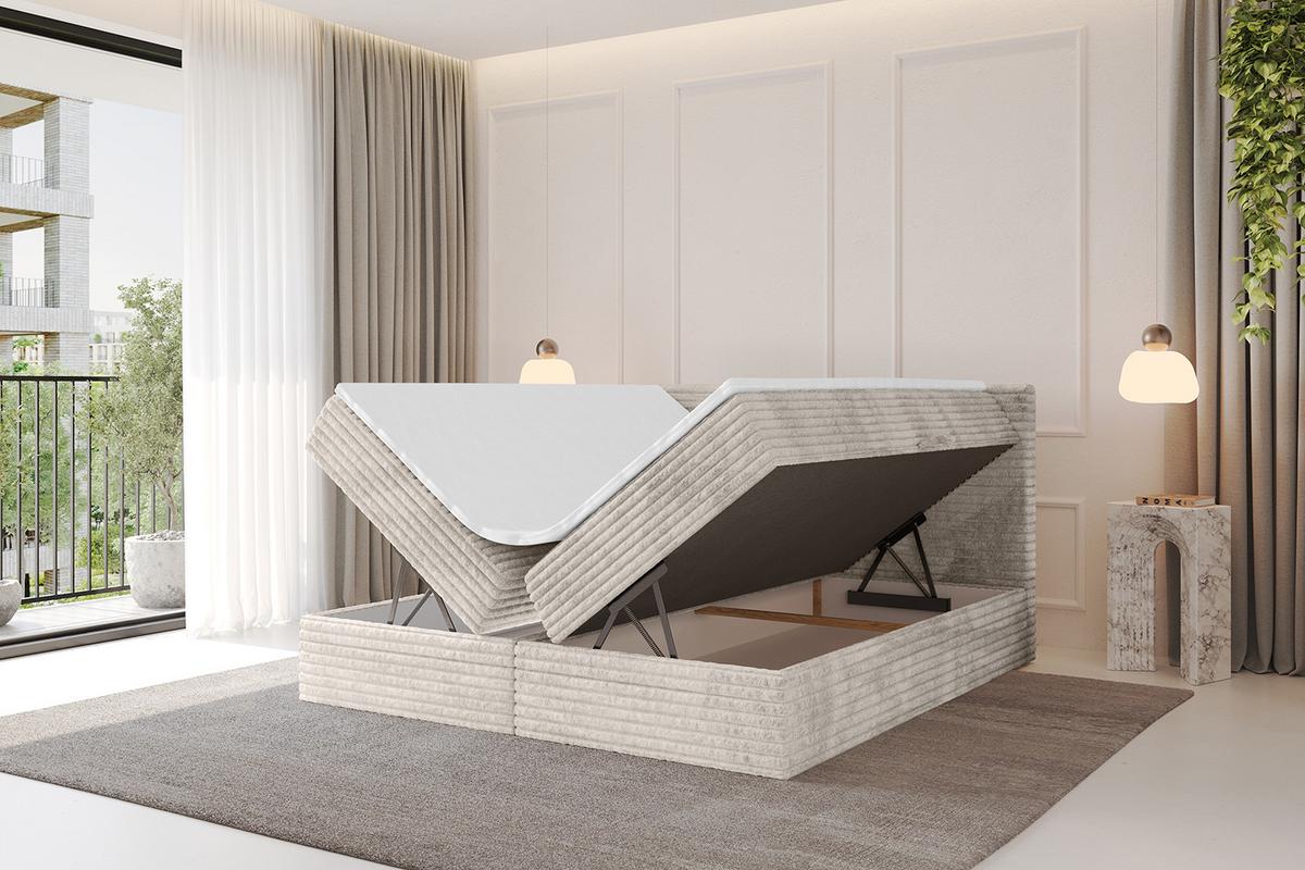 BOXBETT mit Matratze H3 und Lattenrost - TOLO-v1 - 140x200 Cord - Creme - Creme, Holzwerkstoff (140/200cm)