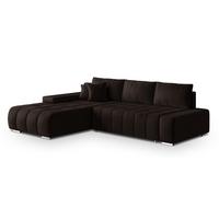 ECKSOFA ALESE L-S Braun Velours-Stoff mit Schlaffunktion - Silberfarben/Braun, Holz/Textil (265/185cm) - MASSENO
