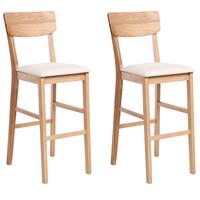 BARSTUHL 2er-Set Holz Hellbraun/BeigeAmbler - Beige, Holz (44/113/53cm) - Beliani