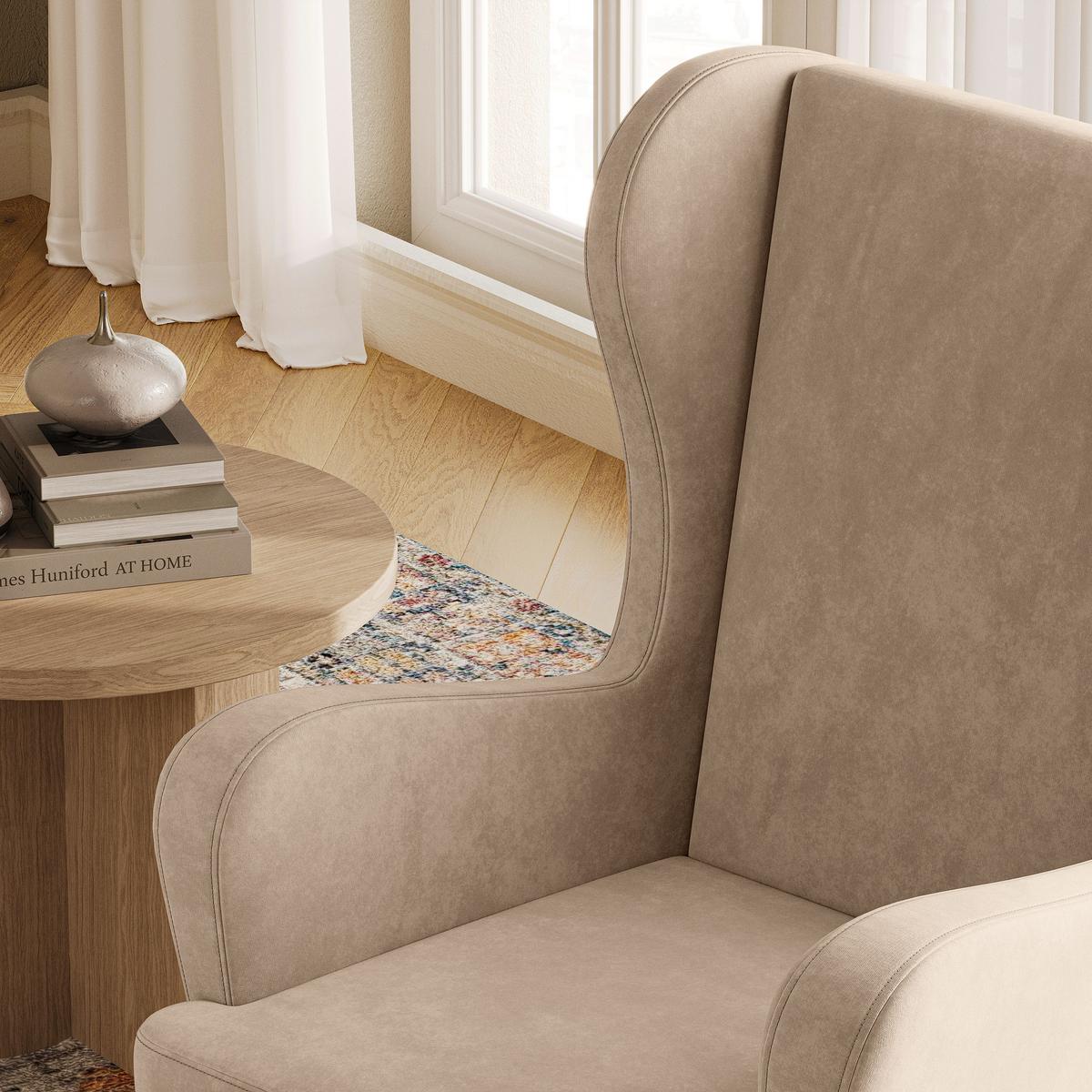 SESSEL VOGERA Ohrensessel Polstersessel, Beige - Eichefarben/Beige, Holzwerkstoff (78/103/85cm) - MASSENO