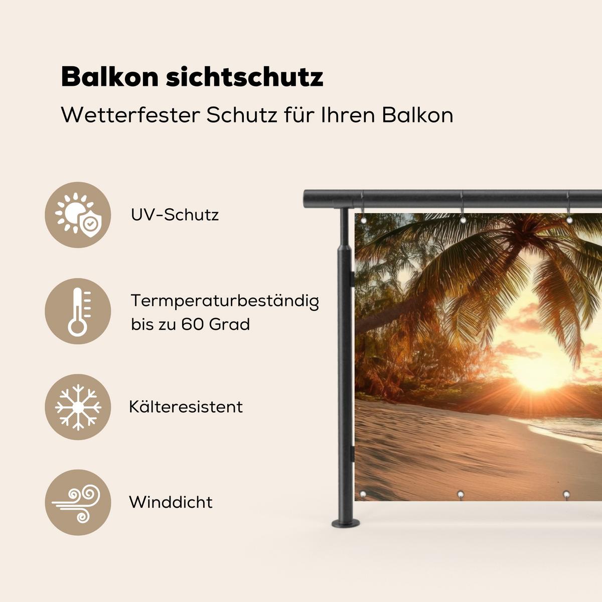 BALKON-SICHTSCHUTZ Strand - Palmen - Meer - Sonnenuntergang Balkon Deko 300x120 cm - Samtahornfarben, Kunststoff (300/120cm) - MuchoWow