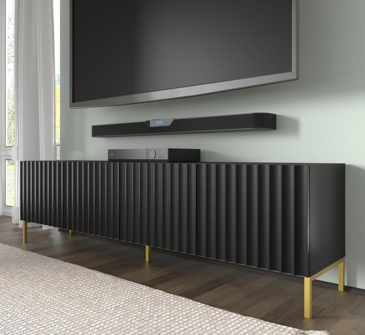 TV LOWBOARD Schwarz, Gold 200/56/42 - Goldfarben/Schwarz, Holzwerkstoff (200/56/42cm) - RAUMHIRSCH FURNITURE