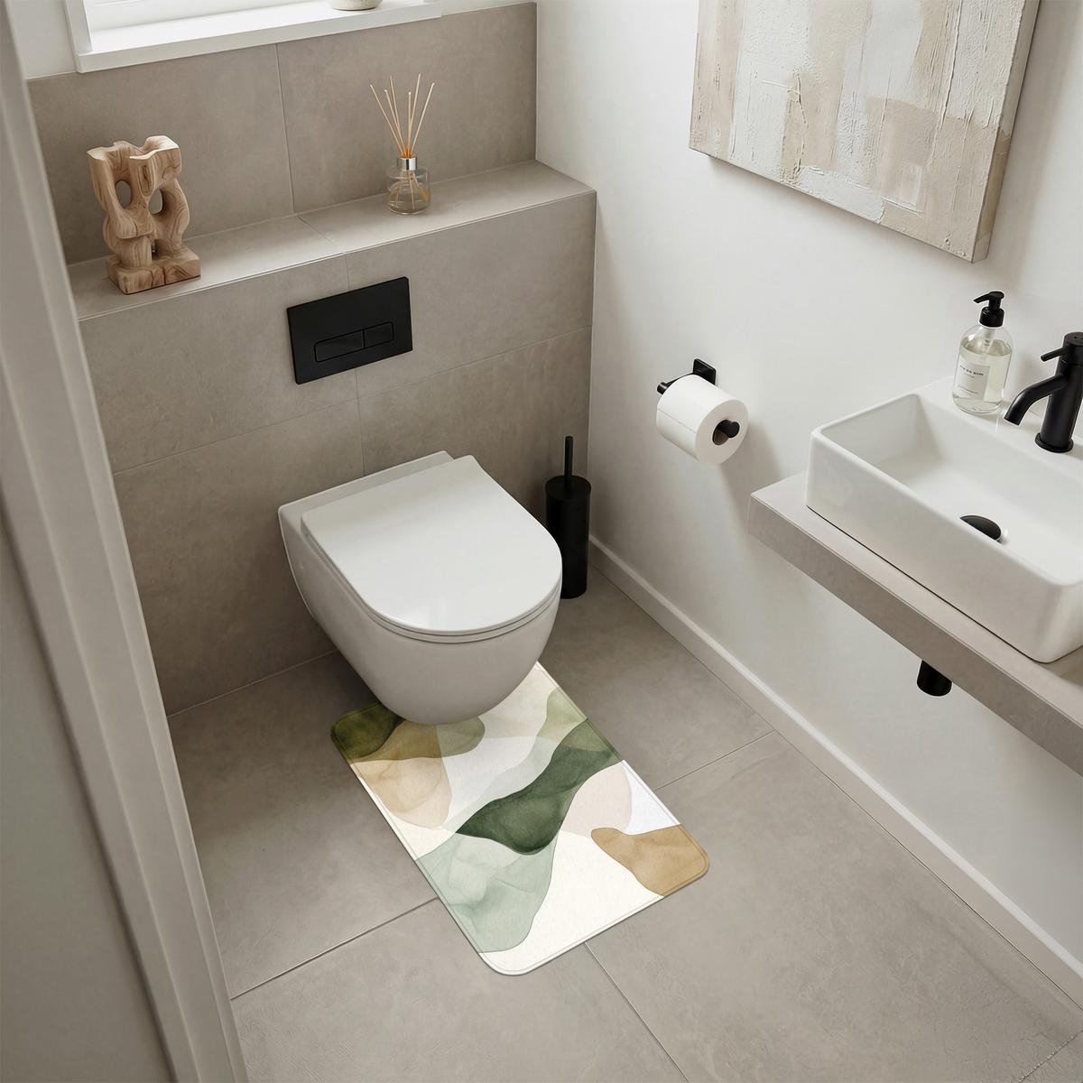 WC-VORLEGER Japandi - Abstrakt - Grün WC Teppich 40x60 cm - Grün, Textil (40/1cm) - OnlyWow
