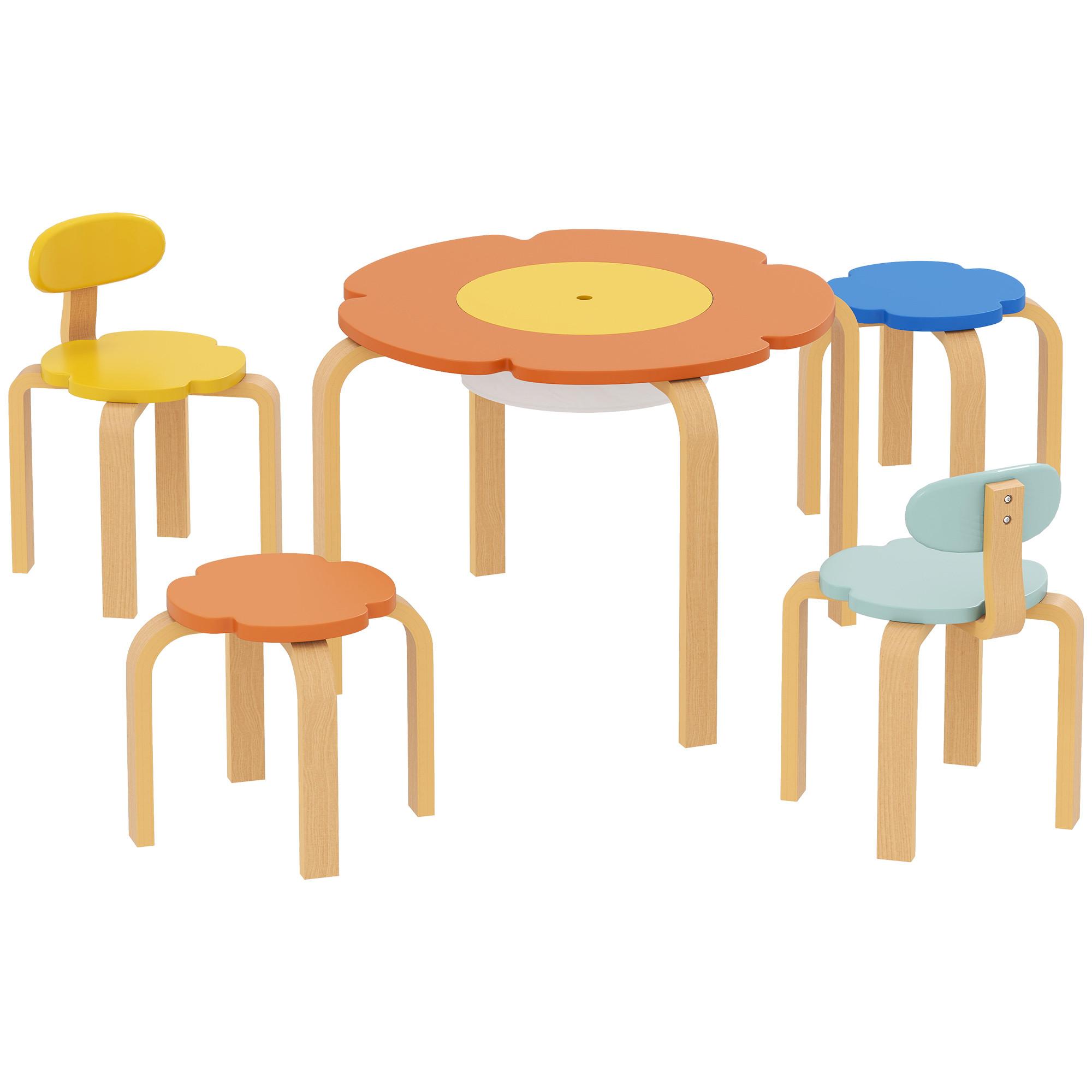 KINDERSITZGRUPPE 5er Set Pappelholz Polyester Mehrfarbig - Multicolor, Holz (69/45/69cm) - AIYAPLAY