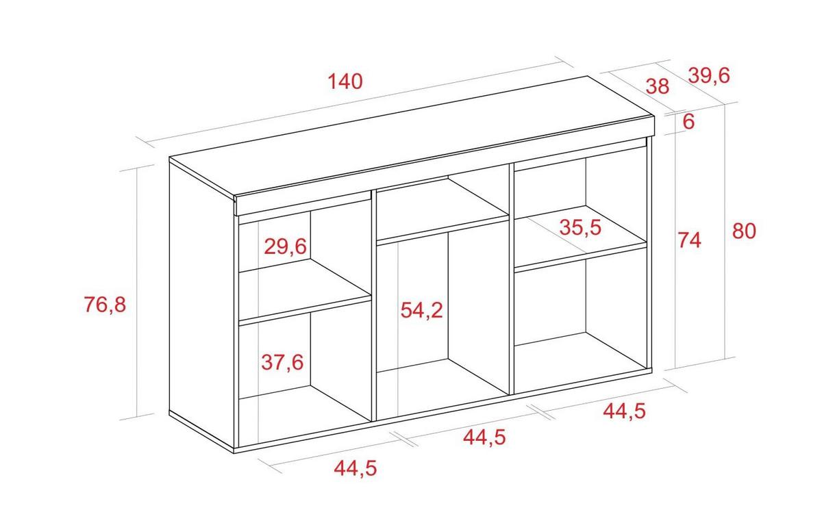 SIDEBOARD eiche/schwarz, 140/40/80cm - Multicolor, Holzwerkstoff (140/80/40cm) - Skraut Home