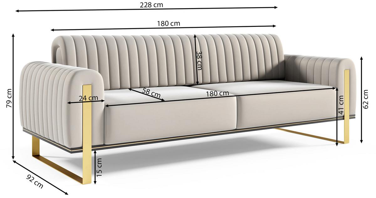 SOFA Parissa 228 cm - Hellgrau/Schwarz, Textil/Metall (228/79/92cm) - Selsey