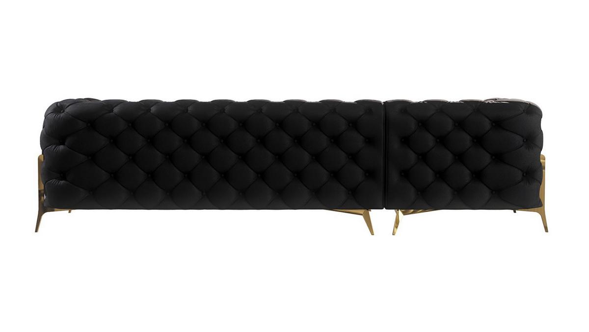 ECKSOFA Chesterfield Lexi Schwarz Samt, Ottomane links - Goldfarben/Schwarz, Holz/Textil (305/200cm) - S-Style Möbel