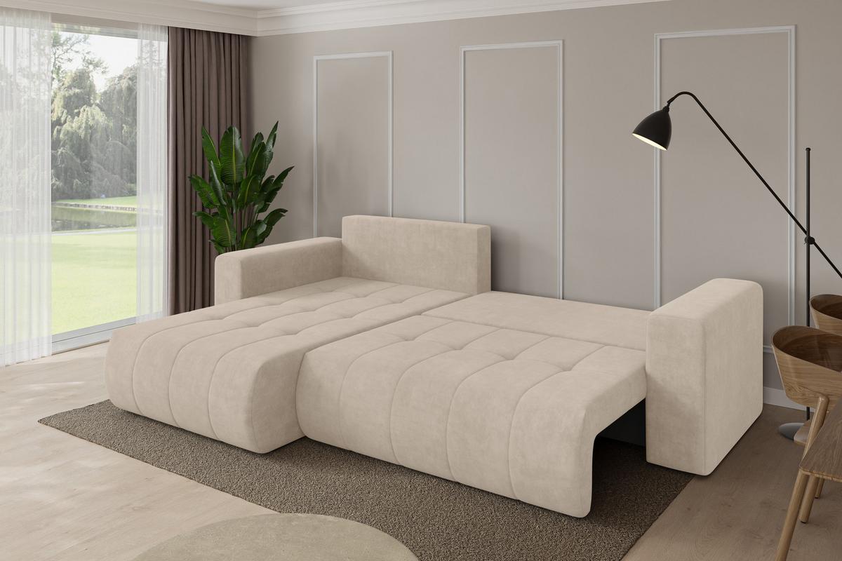 ECKSOFA mit Schlaffunktion Ottomane Links MILA-L 277x194x86 Beige Velours - Schwarz/Sahara, Holzwerkstoff/Kunststoff (277/194cm) - ALTDECOR