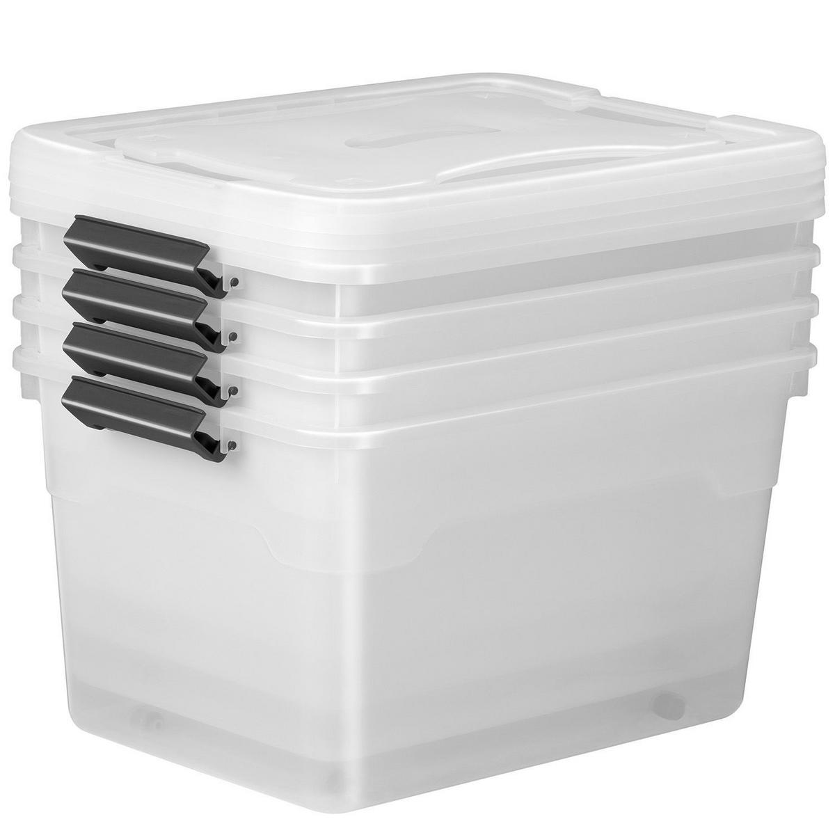 AUFBEWAHRUNGSBOX mit Deckel 60L semitransparent (4er-Set) - Weiß, Kunststoff (43/34/58cm) - Juskys