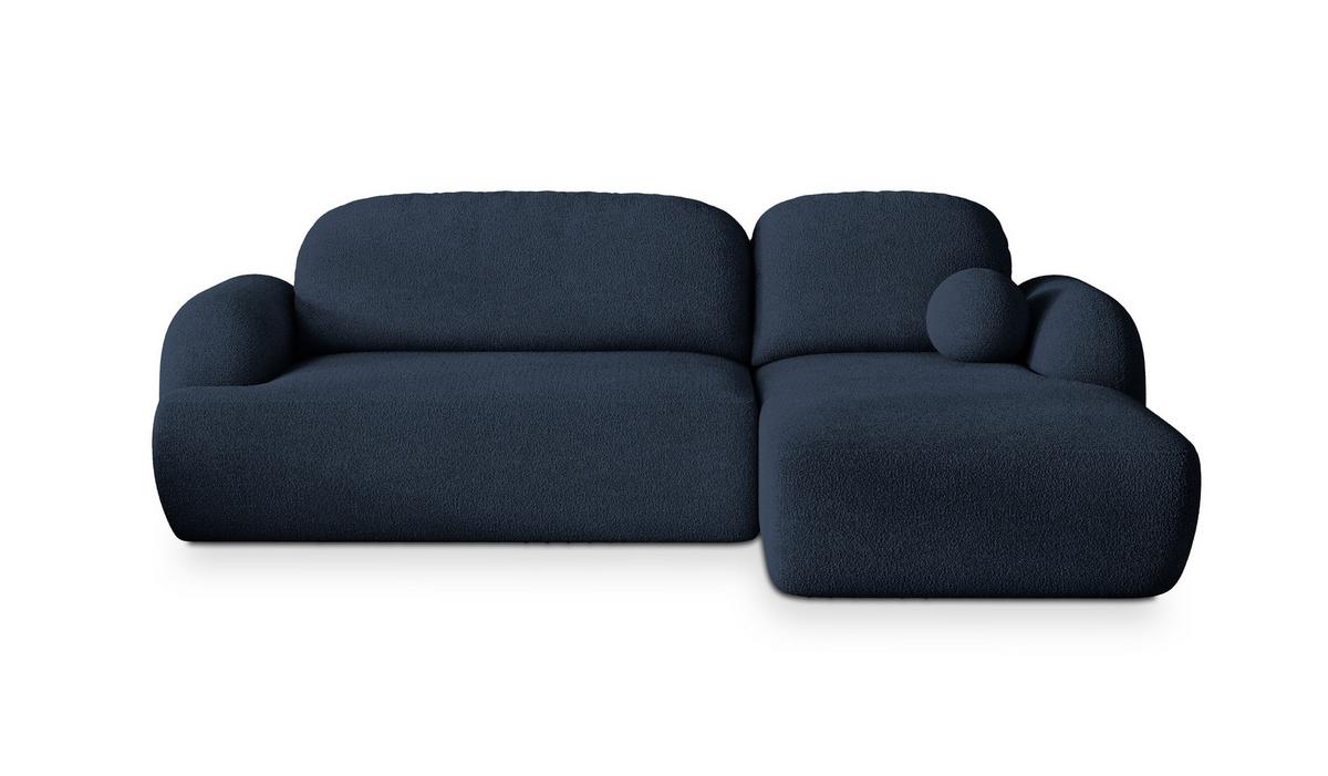ECKSOFA MODENZA N R-S Blau Boucle-Stoff mit Schlaffunktion - Blau/Schwarz, Holz/Kunststoff (266/148cm) - MASSENO