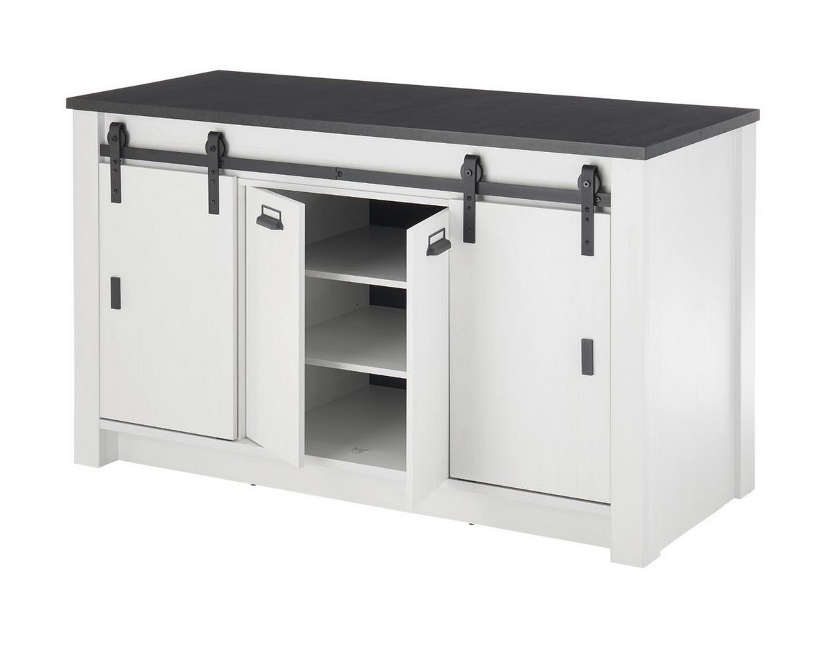 KÜCHENSCHRANK weiß Pinie, anthrazit Landhaus 161 cm, Küche Unterschrank für Spüle oder Kochfeld - Anthrazit/Schwarz, Holzwerkstoff/Metall (161/93/64cm) - Furn.Design
