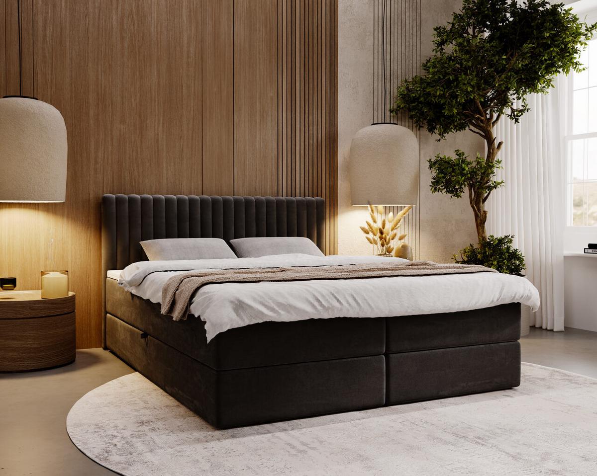 BOXBETT Marbella 160x200 Anthracite - Anthrazit, Holz/Textil (160/200cm) - Graingold