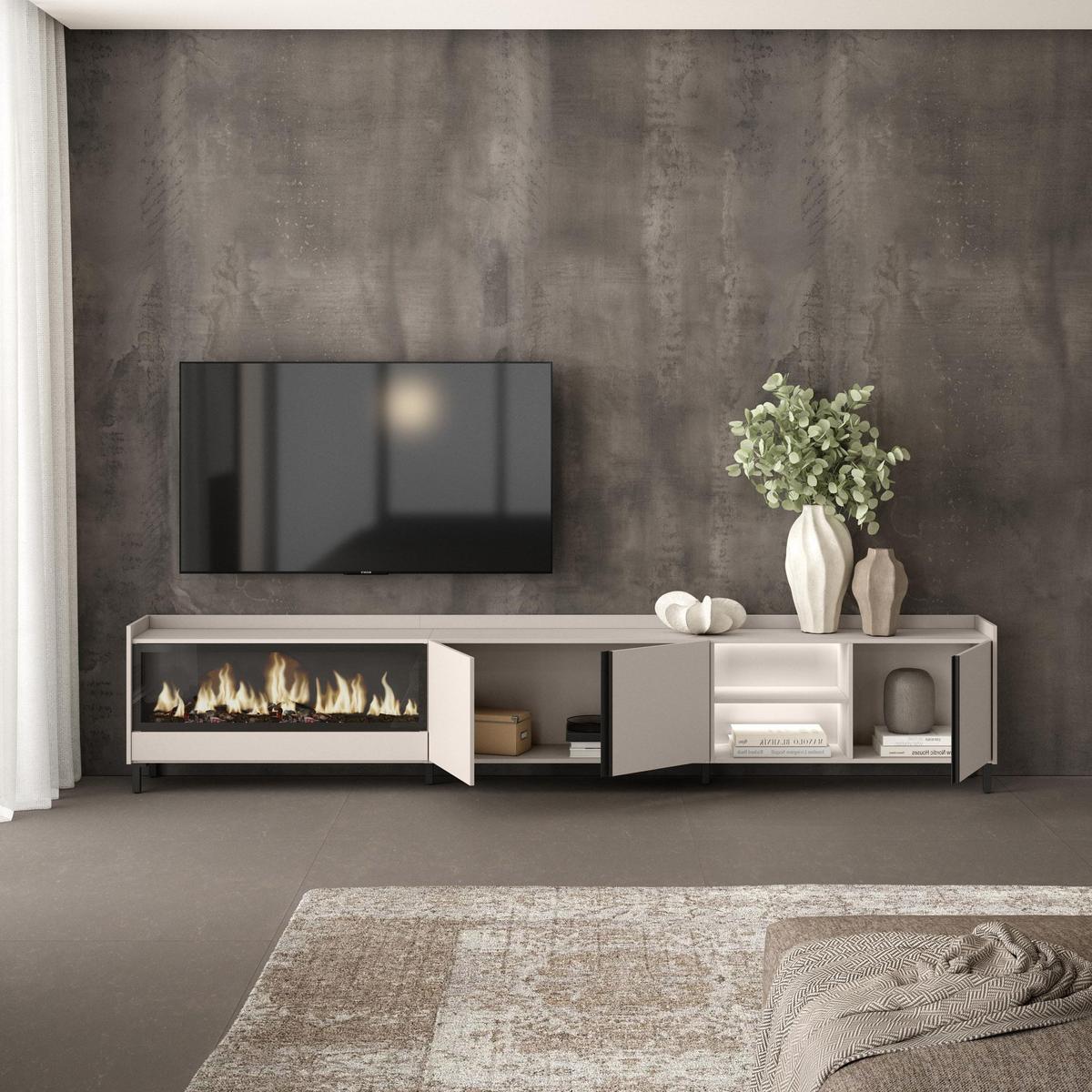 LOWBOARD, Beige, 315/35/61cm, Kamin mit Feuereffekt XXL - Beige, Holzwerkstoff (315/61/35cm) - Skraut Home