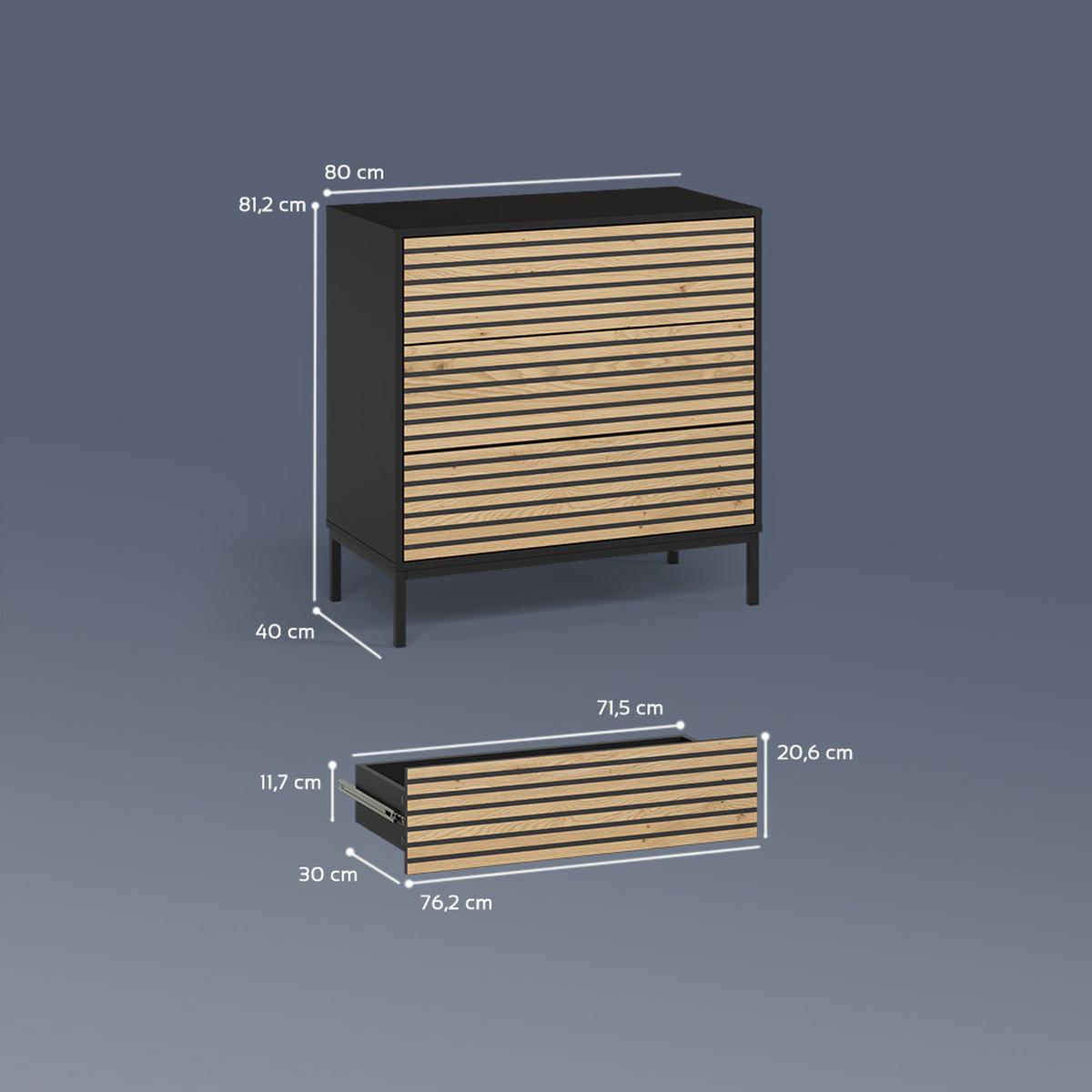 KOMMODE Aterno Goldkraft Eiche/Anthrazit 80 x 81.2 cm 2 Schubladen - Honigeiche/Anthrazit, Holzwerkstoff (80/81.2/40cm) - Livinity®