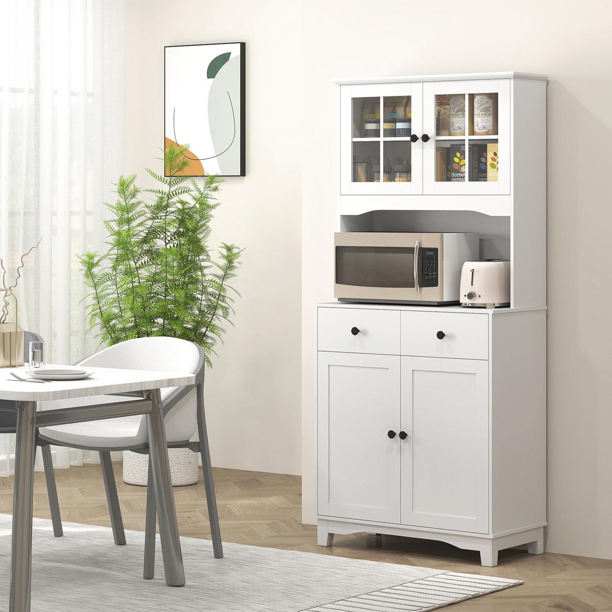 KÜCHENSCHRANK Hochschrank mit Mikrowellenregal, 2 Schränken für Wohnzimmer - Schwarz/Weiß, Holzwerkstoff/Kunststoff (40/172/74.5cm) - HOMCOM