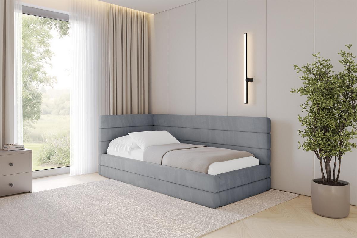 EINZELLBETT Jugendbett mit Bettkasten, Rechts - BEMY 100x200 Grau - Blaugrau, Holzwerkstoff/Textil (100/200cm) - ALTDECOR
