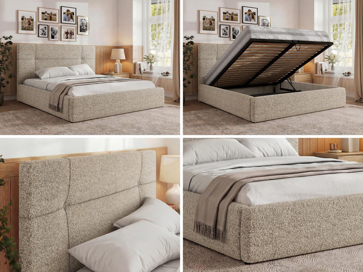 POLSTERBETT CALERIO CLASSIC 180/200 - Beige Stukture - Matratze Foam - Beige/Schwarz, Kunststoff/Textil (180/200cm) - MKS