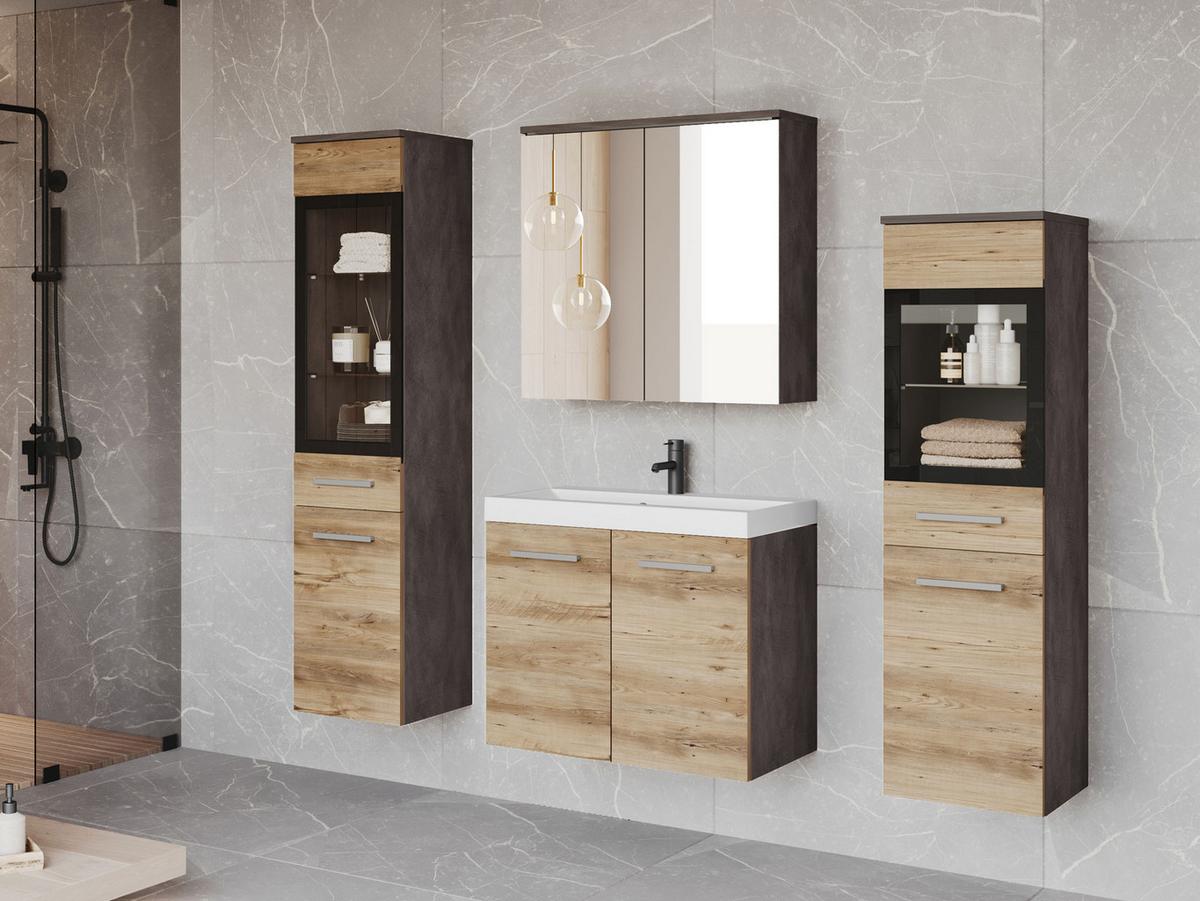 BADMÖBEL-SET Madrit II - Eichefarben/Silberfarben, Holzwerkstoff/Kunststoff (132/132/30cm) - MIRJAN24