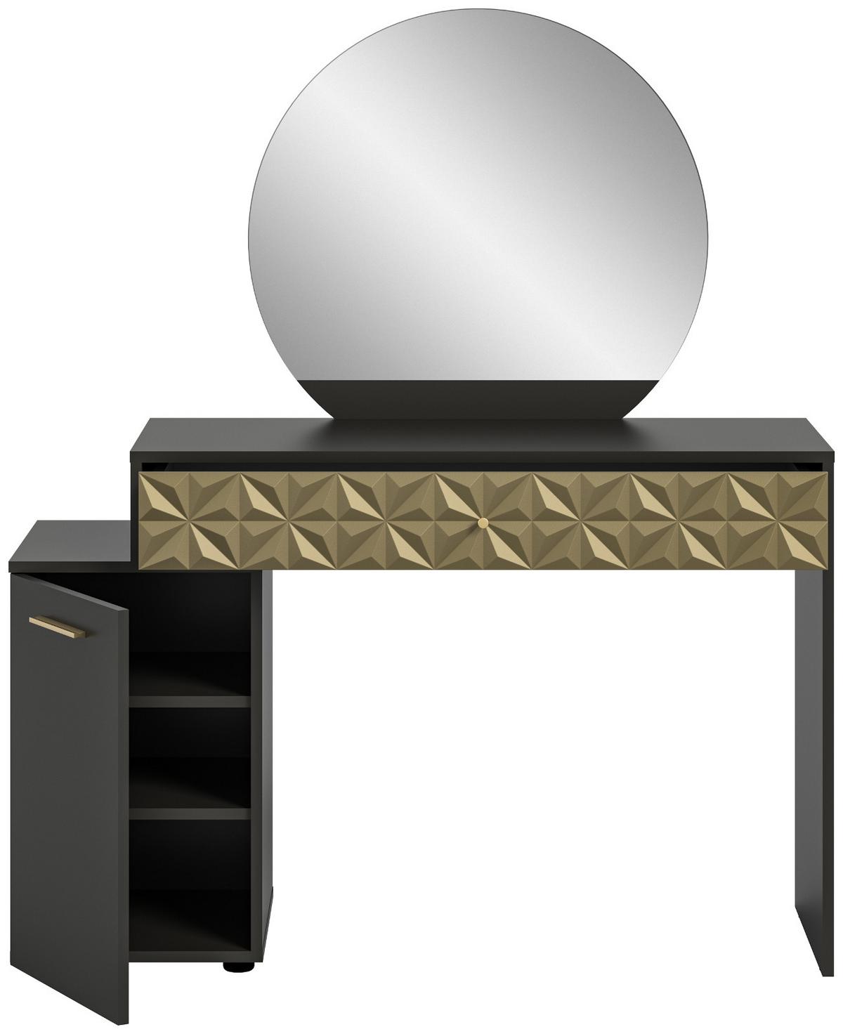 SCHMINKTISCH schwarz, Gold 117 cm mit Spiegel - Goldfarben/Schwarz, Holzwerkstoff/Kunststoff (117/137/42cm) - Inn.Furn