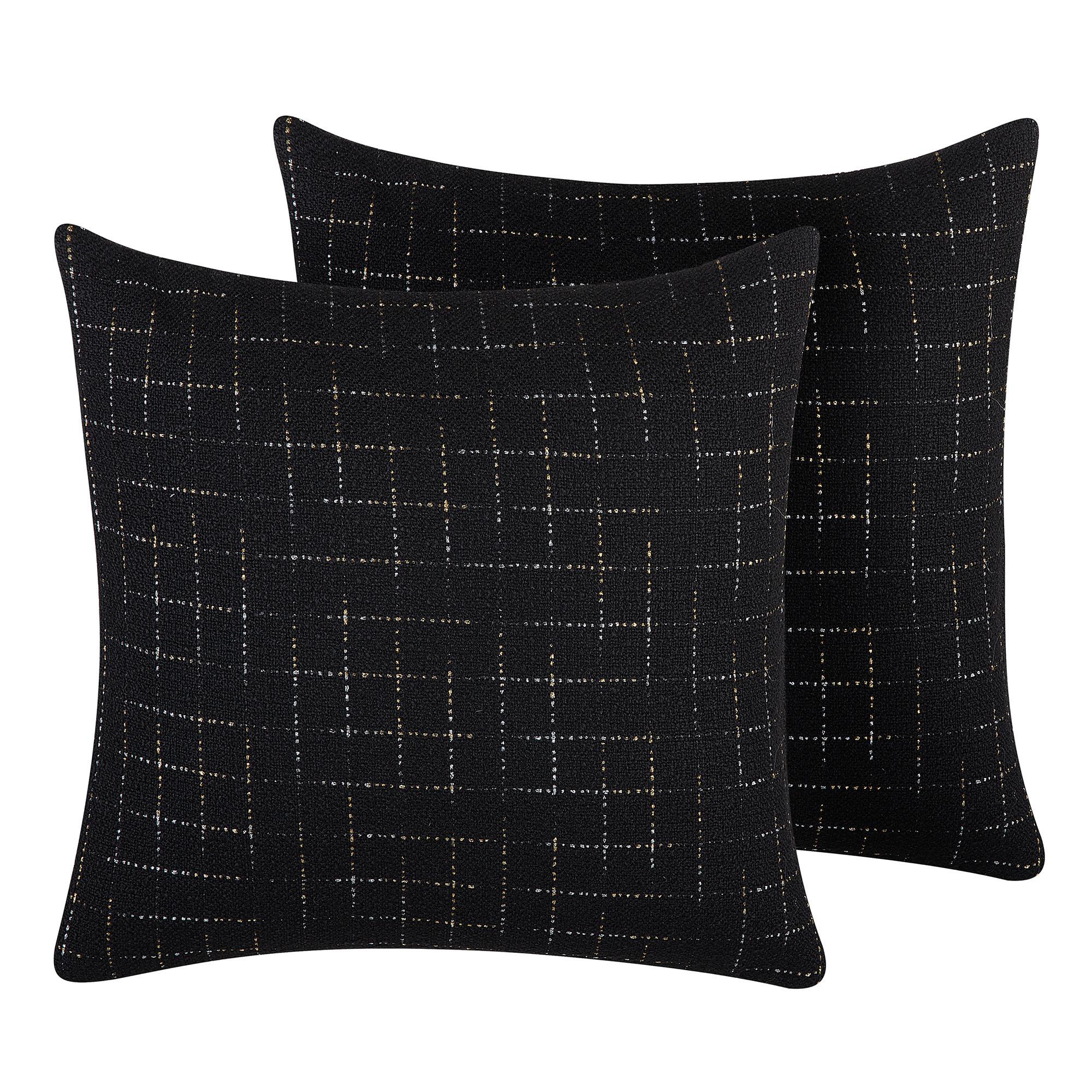 DEKOKISSEN 2er-Set Schwarz 45/45 cm Bellflower - Schwarz, Textil (45/45cm) - Beliani