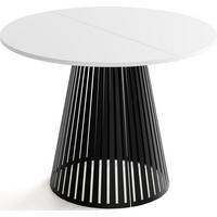 ESSTISCH Naro rund ausziehbar mit Schwarzem Lamellen-Metallgestell, Weiß 100-180/100/76 cm - Schwarz/Weiß, Holzwerkstoff/Metall (100/176/76cm) - WFL GROUP
