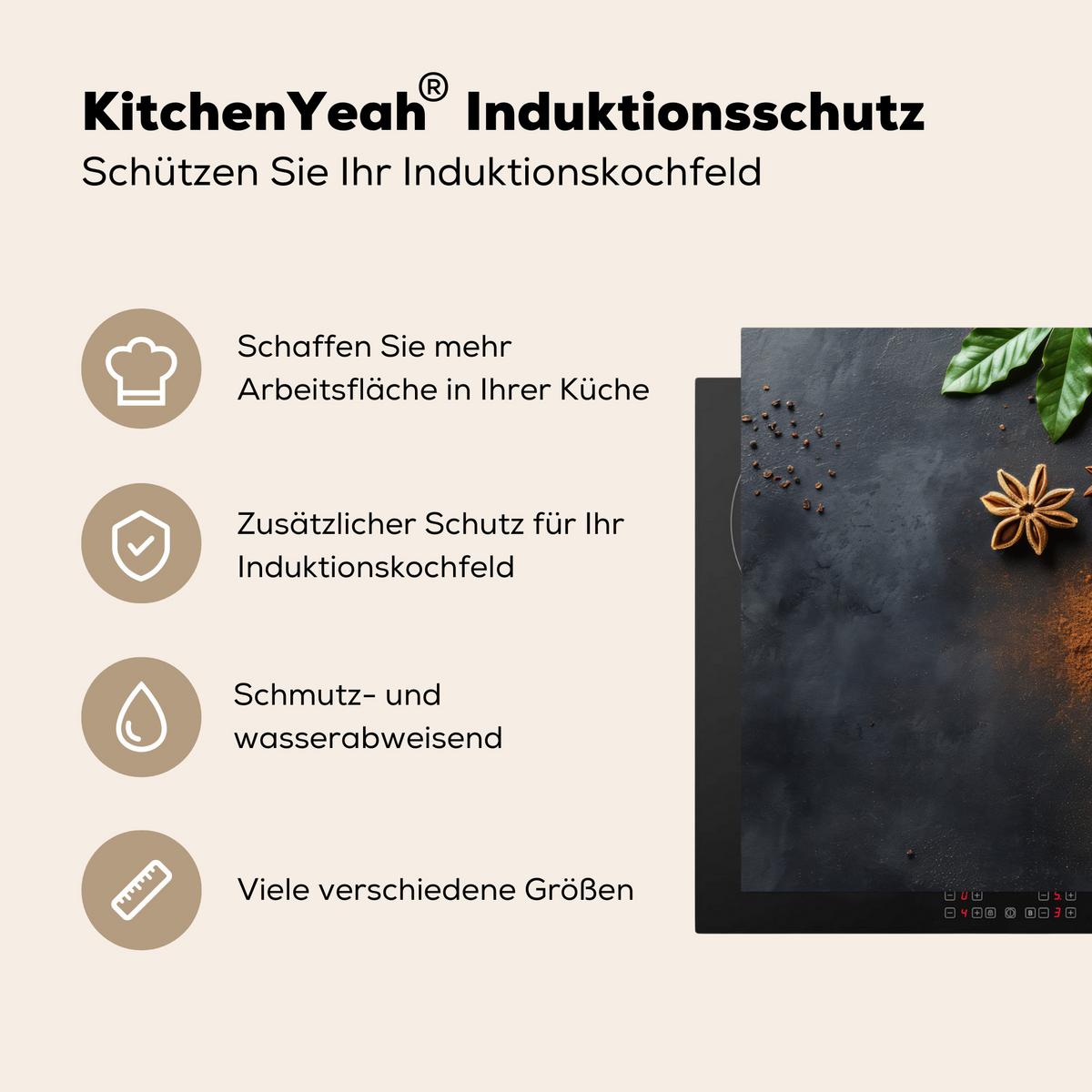 HERDABDECKPLATTE Zimt - Beton - Kaffee - Zimtstangen - Gewürze Herdabdeckung Induktionsfeld 75x52 cm - Mokka, Kunststoff (75/52/0.2cm) - MuchoWow