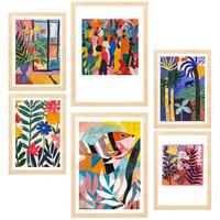 POSTER Set Mit 6 Gelbe & Rote Töne Von Matisse Kräftige Farben A3 & A4 Rahmen Aus Hellem Holz - Beige, Papier (29/3cm) - Nacnic