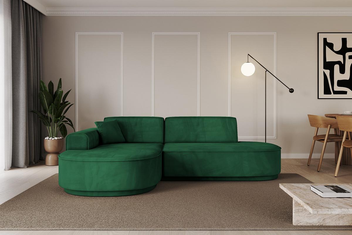 ECKSOFA Ottomane Links MARI-L1-v3 - 243x171x83 cm Dunkelgrün Velours - Dunkelgrün/Schwarz, Holzwerkstoff/Kunststoff (243/171cm) - ALTDECOR