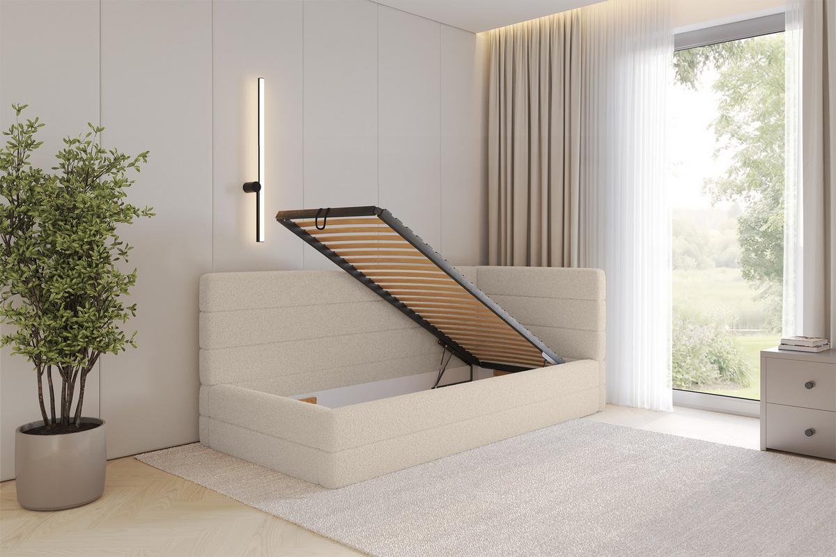 EINZELLBETT Jugendbett mit Bettkasten, Links - BEMY 90x200 Dunkelbeige - Cappuccino, Holzwerkstoff/Textil (90/200cm) - ALTDECOR