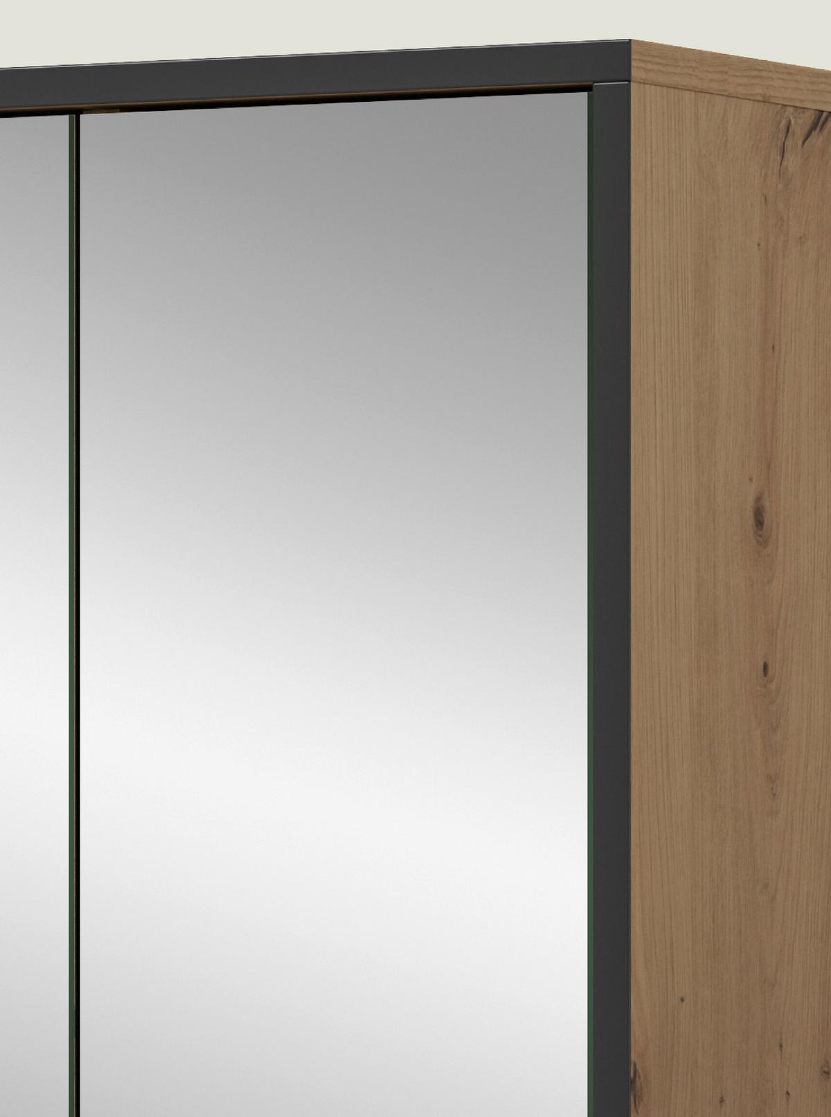 SPIEGELSCHRANK Eiche Artisan, schwarz 3-türig 80 cm, Badschrank mit Soft-Close - Eiche Artisan, Glas/Holzwerkstoff (80/68/19cm) - Inn.Furn