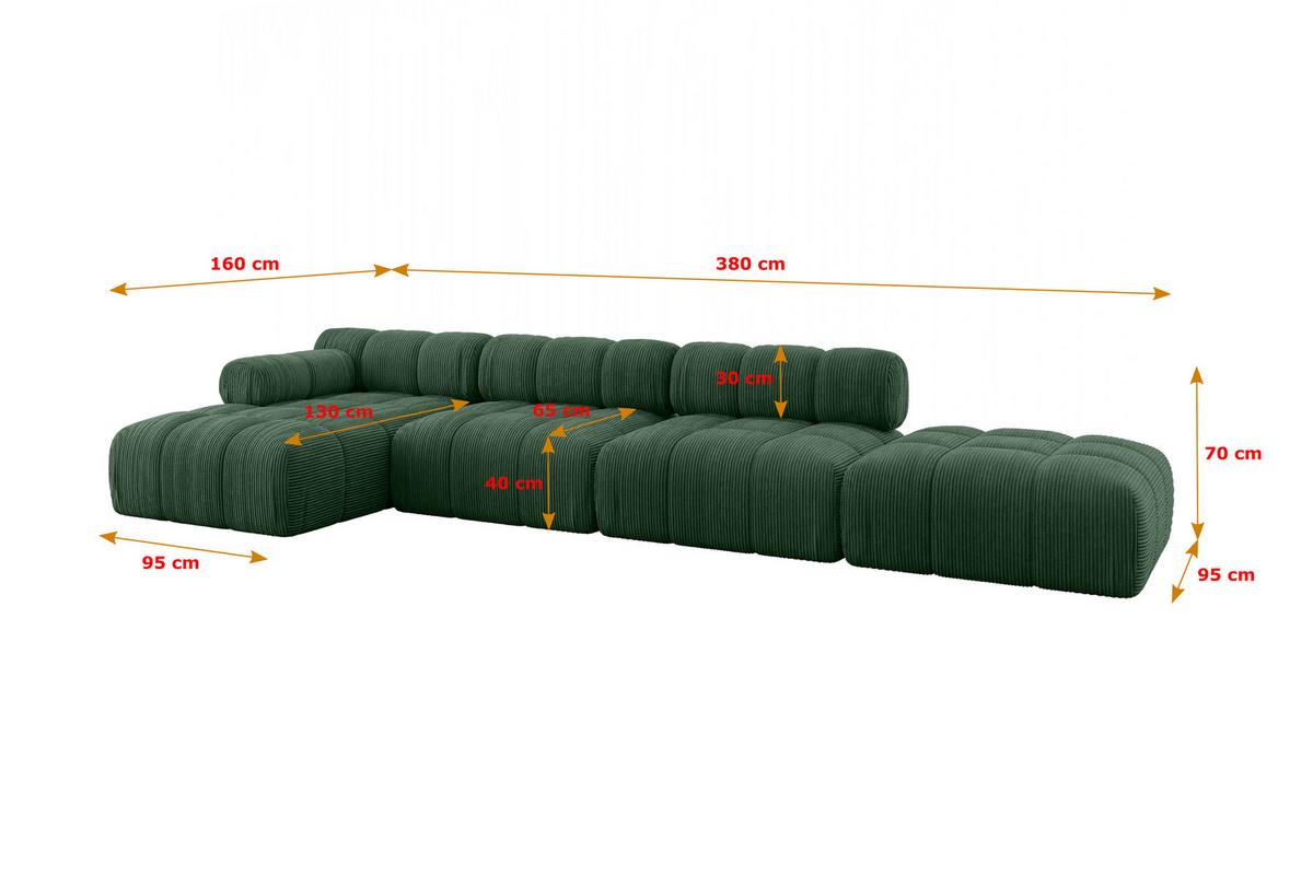 ECKSOFA modulares Sofa Lizur-L2 - 380x160x70 cm Grün Cord - Grün, Holzwerkstoff/Textil (380/160cm) - ALTDECOR