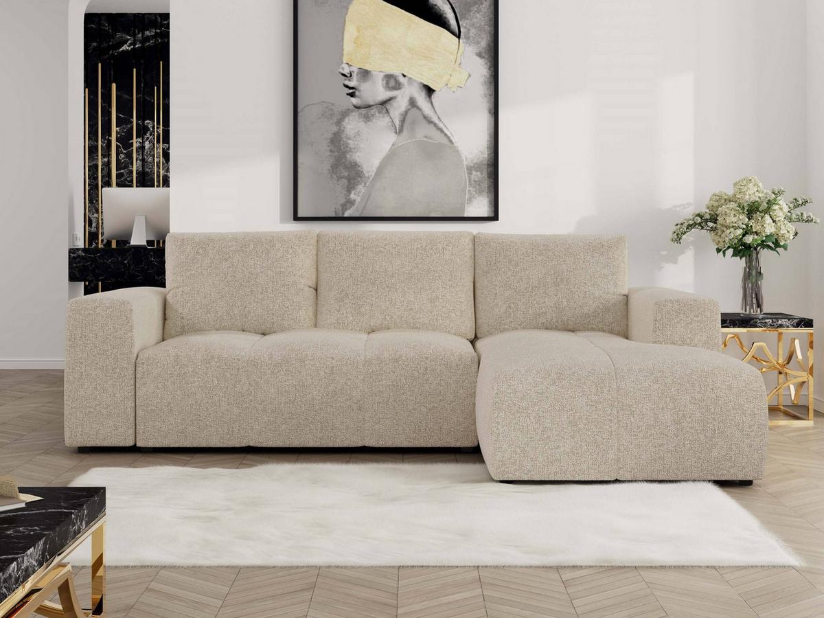 ECKSOFA MONIVA Creme Strukture - Rechts - Creme/Schwarz, Textil (266/164cm) - MKS