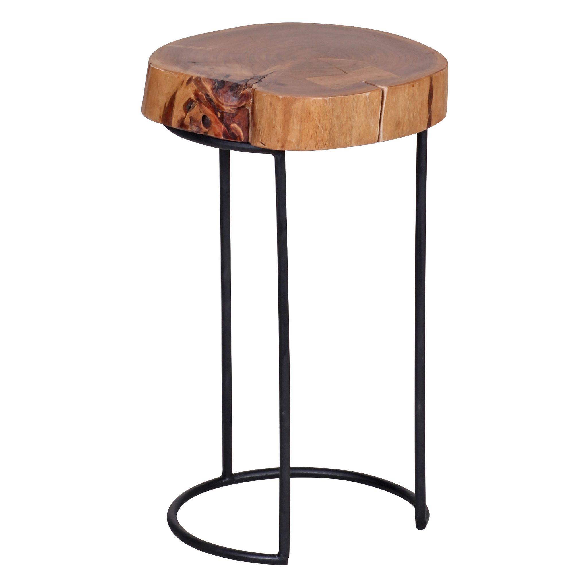 BEISTELLTISCH Massivholz Metallbeine Baumstammform Landhausstil AKOLA, Akazie 28x28x45 cm - Schwarz/Akaziefarben, Holz/Metall (28/28/45cm) - KADIMA DESIGN